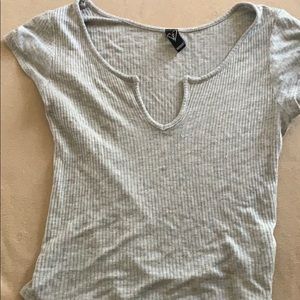 Gray v neck top